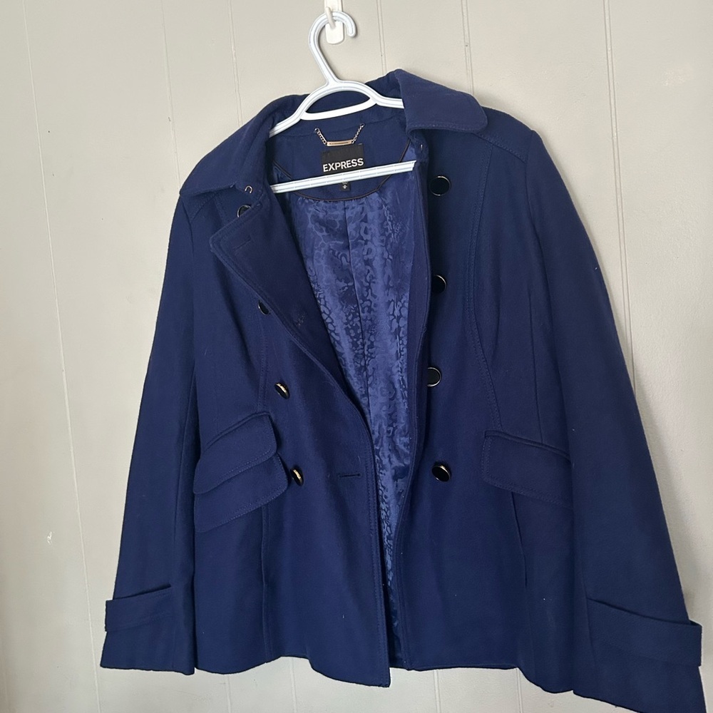 Express Navy Blue Double Breasted Peacoat Jacket Women’s M Classic Winter Coat